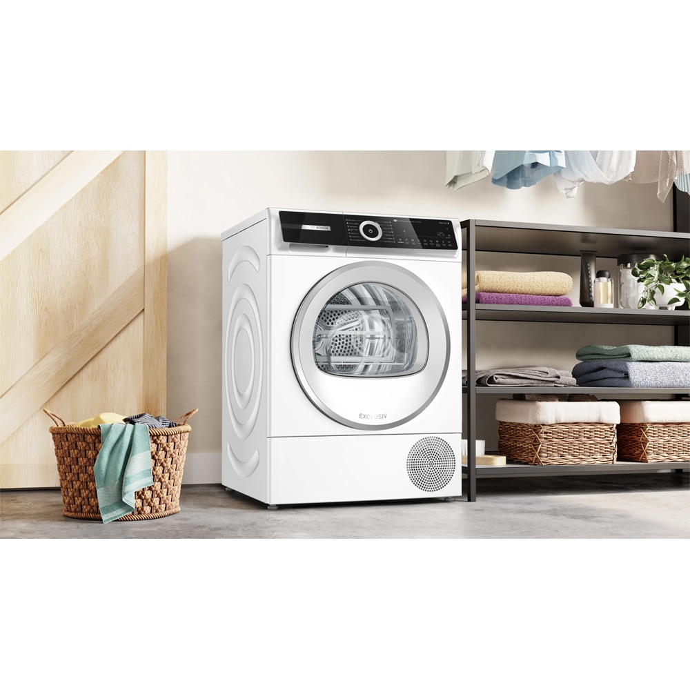 Uscator de rufe BOSCH WQN246D9BY, Condensare si pompa de caldura, 9 kg, 14 programe, Clasa B, alb