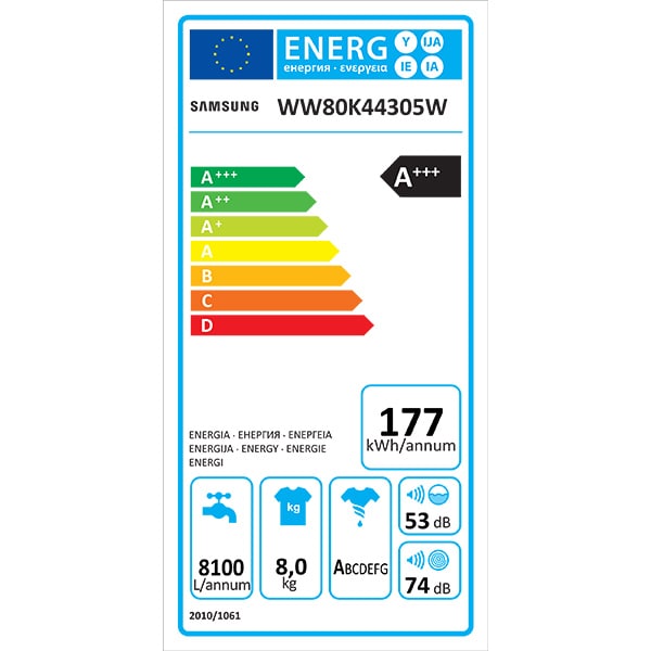 Masina de spalat rufe frontala SAMSUNG WW80K44305W/LE, Addwash, 8kg, 1400rpm, Clasa A+++, alb