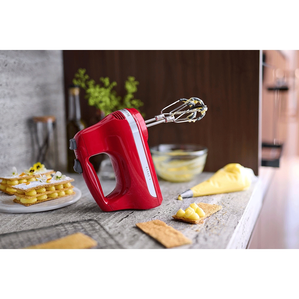 Mixer de mana KITCHENAID 5KHM6118EER, 60W, 6 trepte viteza, rosu-argintiu