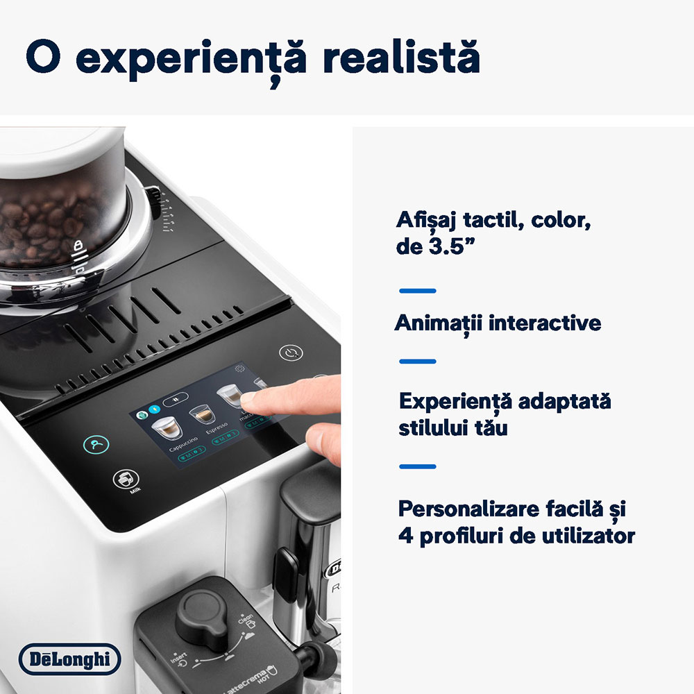 Espressor automat DELONGHI Rivelia EXAM440.55.W, 1.4l, 1450W, 19 bar, alb-negru