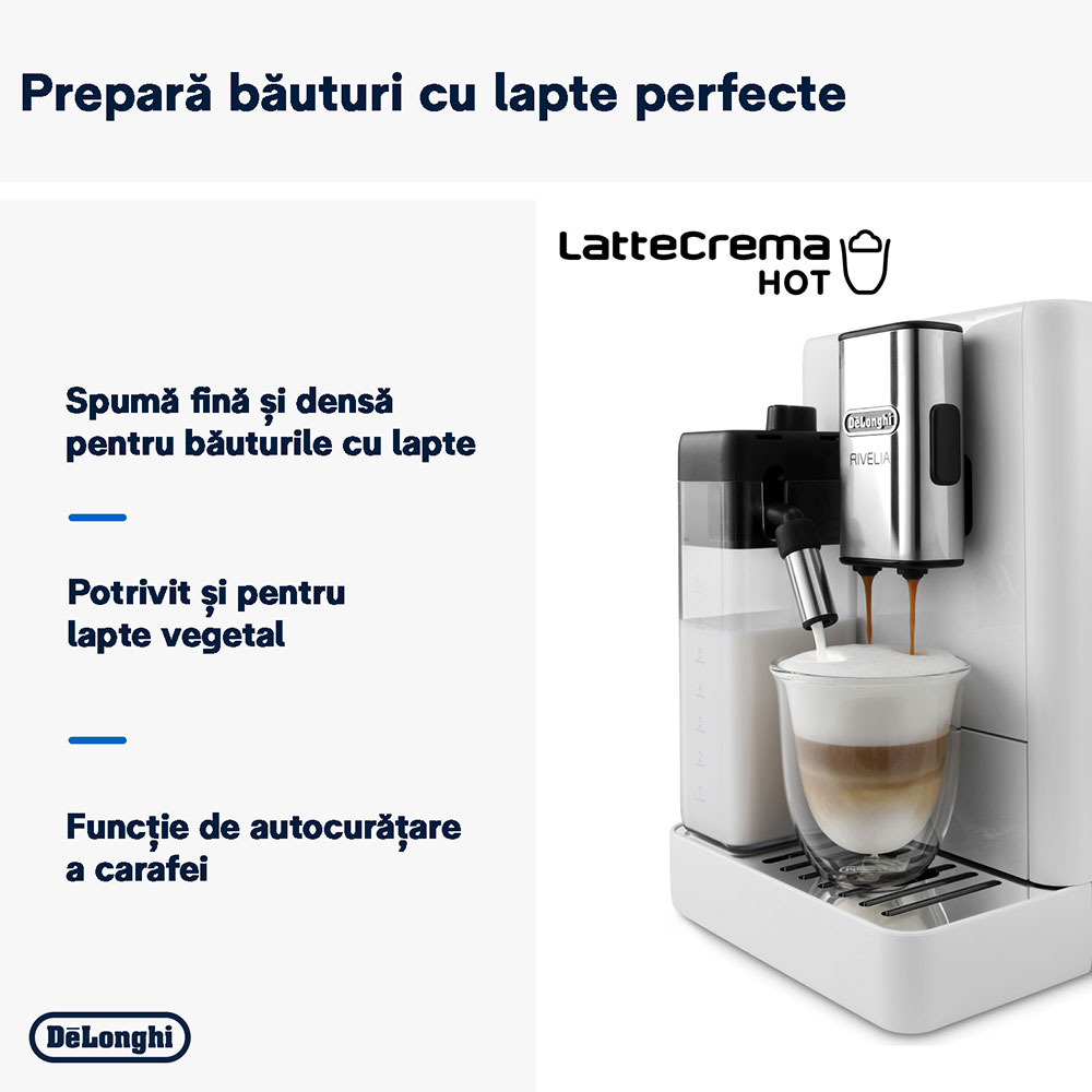 Espressor automat DELONGHI Rivelia EXAM440.55.W, 1.4l, 1450W, 19 bar, alb-negru