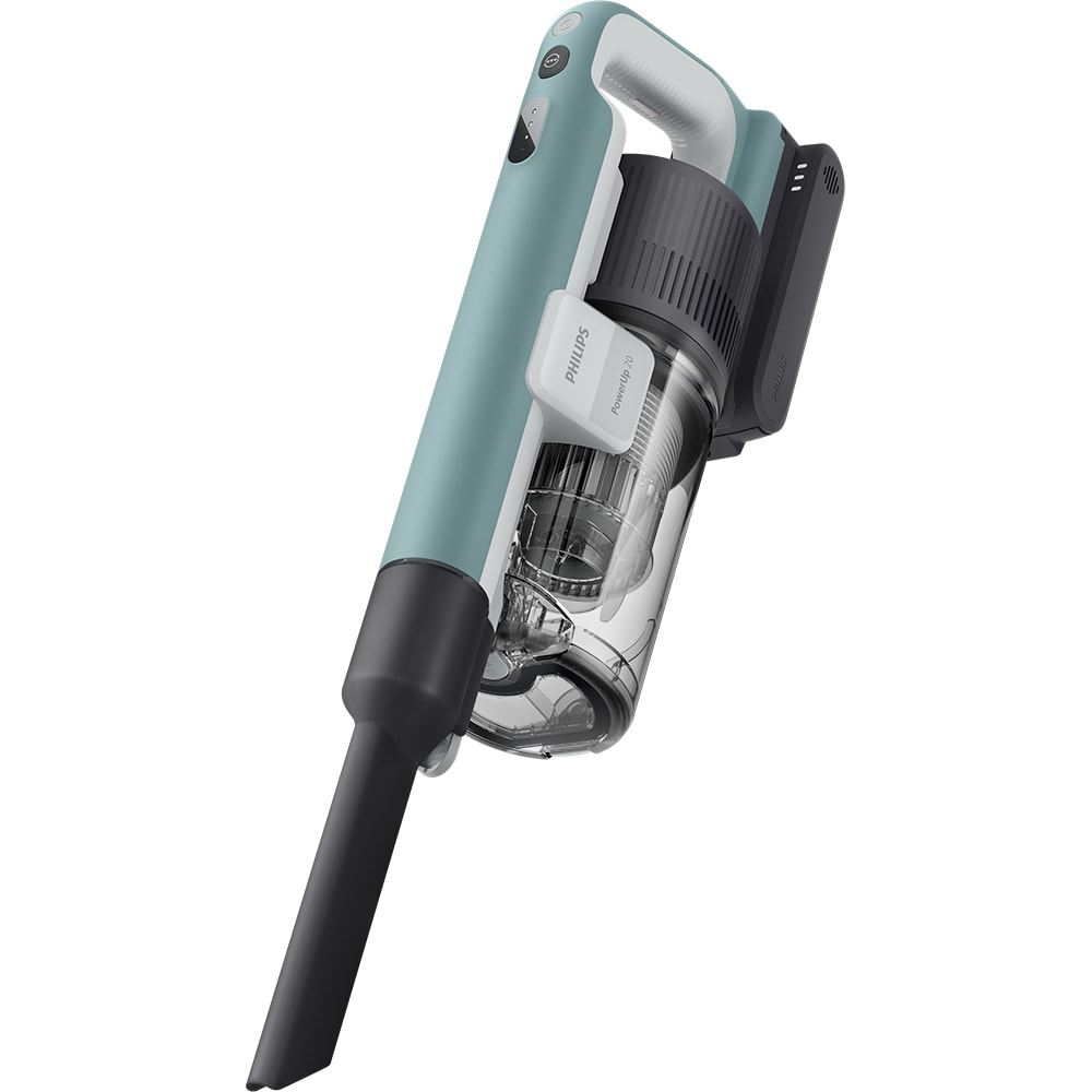 Aspirator vertical PHILIPS PowerUp 2 XC2233/10, 0.61l, autonomie max 50 min, Tehnologie PowerUp, verde deschis-argintiu
