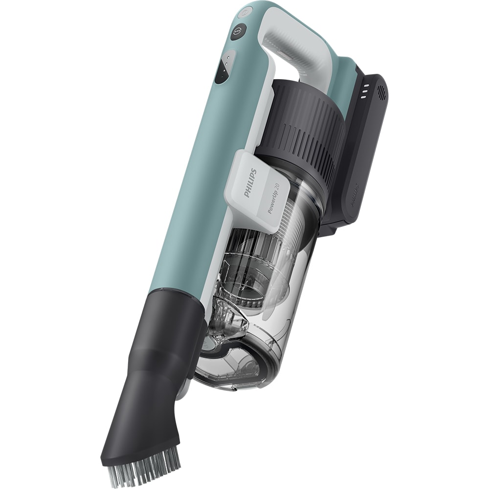 Aspirator vertical PHILIPS PowerUp 2 XC2233/10, 0.61l, autonomie max 50 min, Tehnologie PowerUp, verde deschis-argintiu