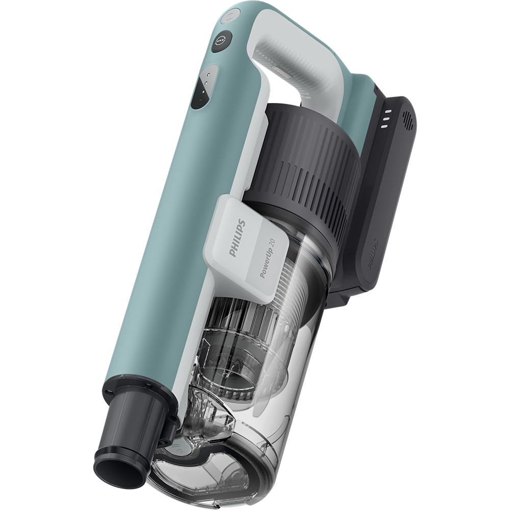 Aspirator vertical PHILIPS PowerUp 2 XC2233/10, 0.61l, autonomie max 50 min, Tehnologie PowerUp, verde deschis-argintiu