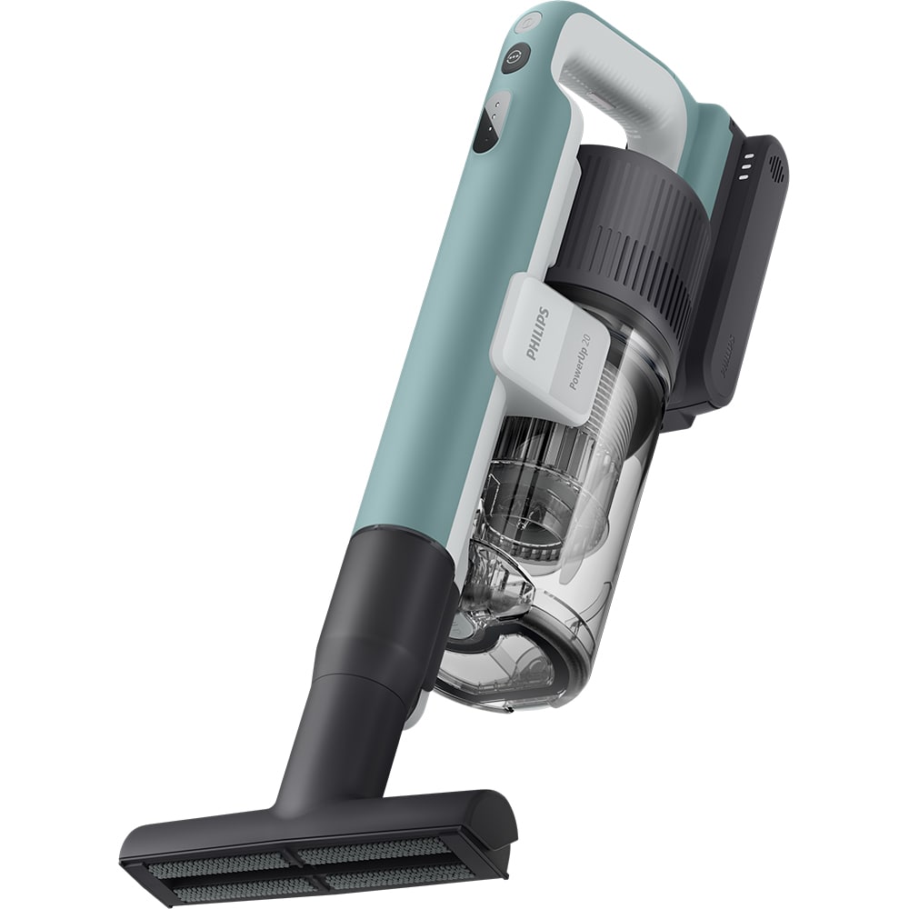 Aspirator vertical PHILIPS PowerUp 2 XC2233/10, 0.61l, autonomie max 50 min, Tehnologie PowerUp, verde deschis-argintiu