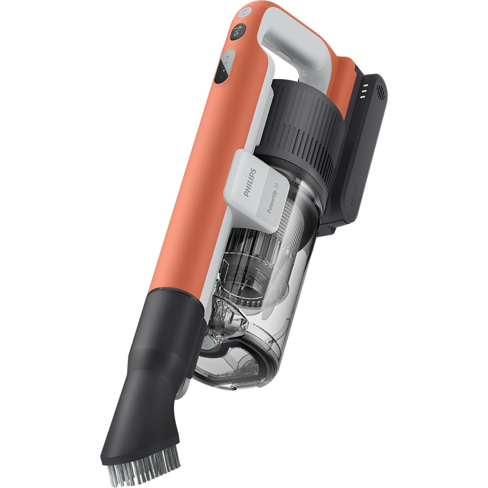 Aspirator vertical PHILIPS PowerUp 3 XC3243/10, 0.61l, autonomie max 50 min, Tehnologie PowerUp, portocaliu-gri