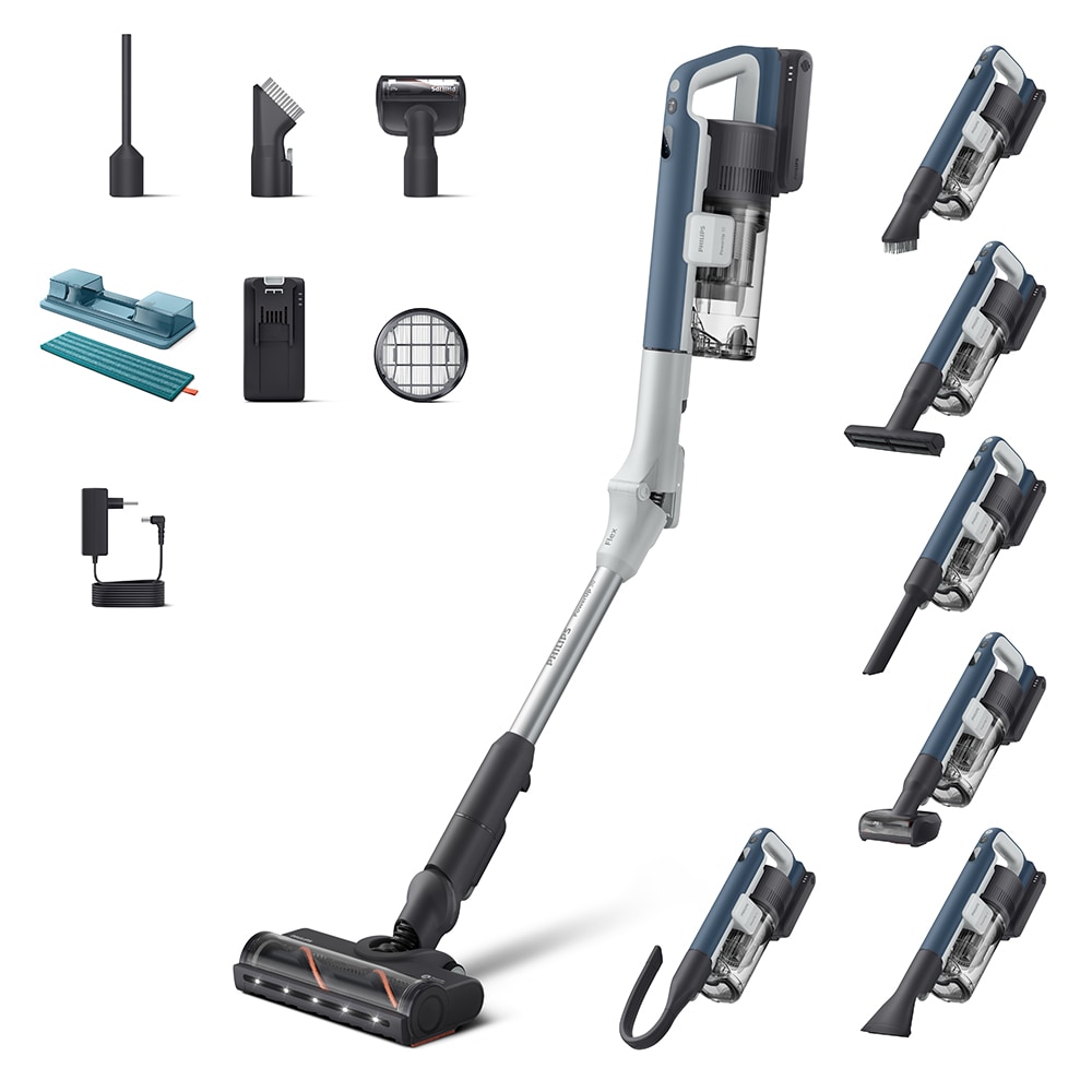 Aspirator vertical PHILIPS PowerUp 3 Aqua XC3363/10, 0.61l, autonomie max 50 min, Tehnologie PowerUp, albastru inchis