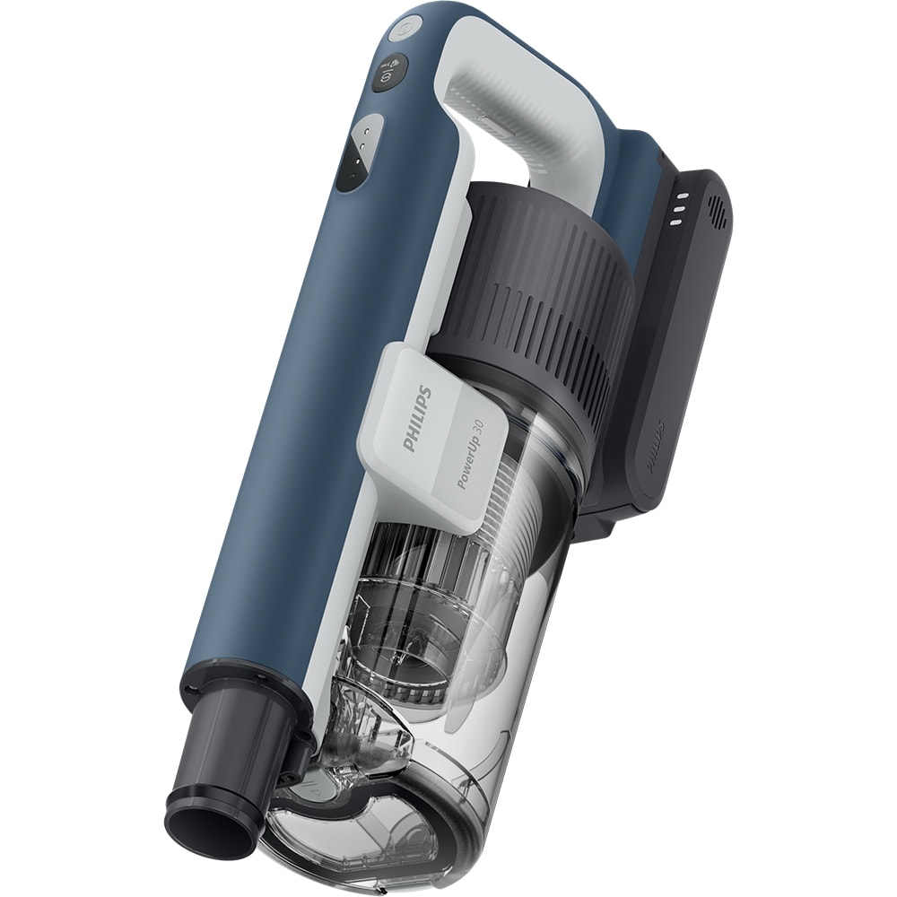 Aspirator vertical PHILIPS PowerUp 3 Aqua XC3363/10, 0.61l, autonomie max 50 min, Tehnologie PowerUp, albastru inchis