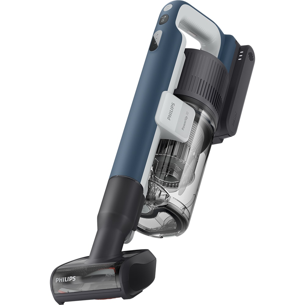 Aspirator vertical PHILIPS PowerUp 3 Aqua XC3363/10, 0.61l, autonomie max 50 min, Tehnologie PowerUp, albastru inchis