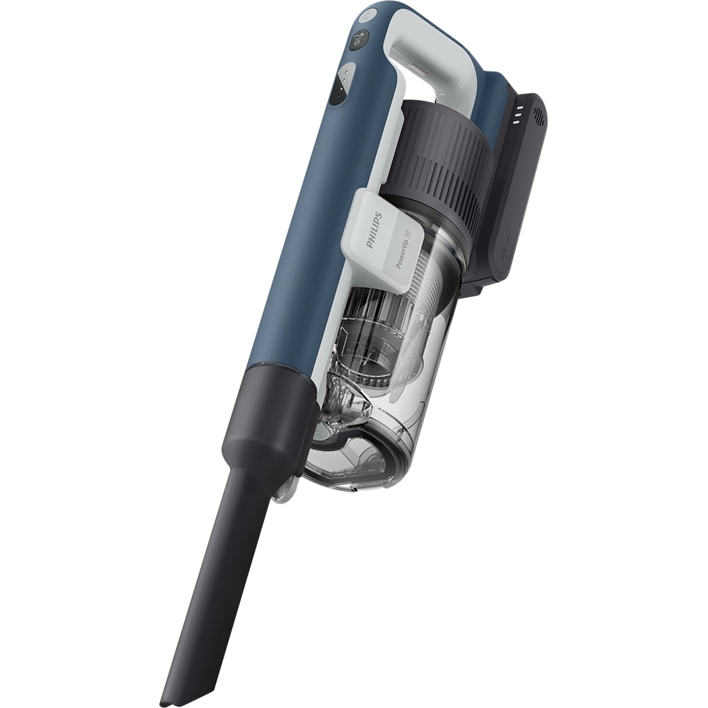 Aspirator vertical PHILIPS PowerUp 3 Aqua XC3363/10, 0.61l, autonomie max 50 min, Tehnologie PowerUp, albastru inchis