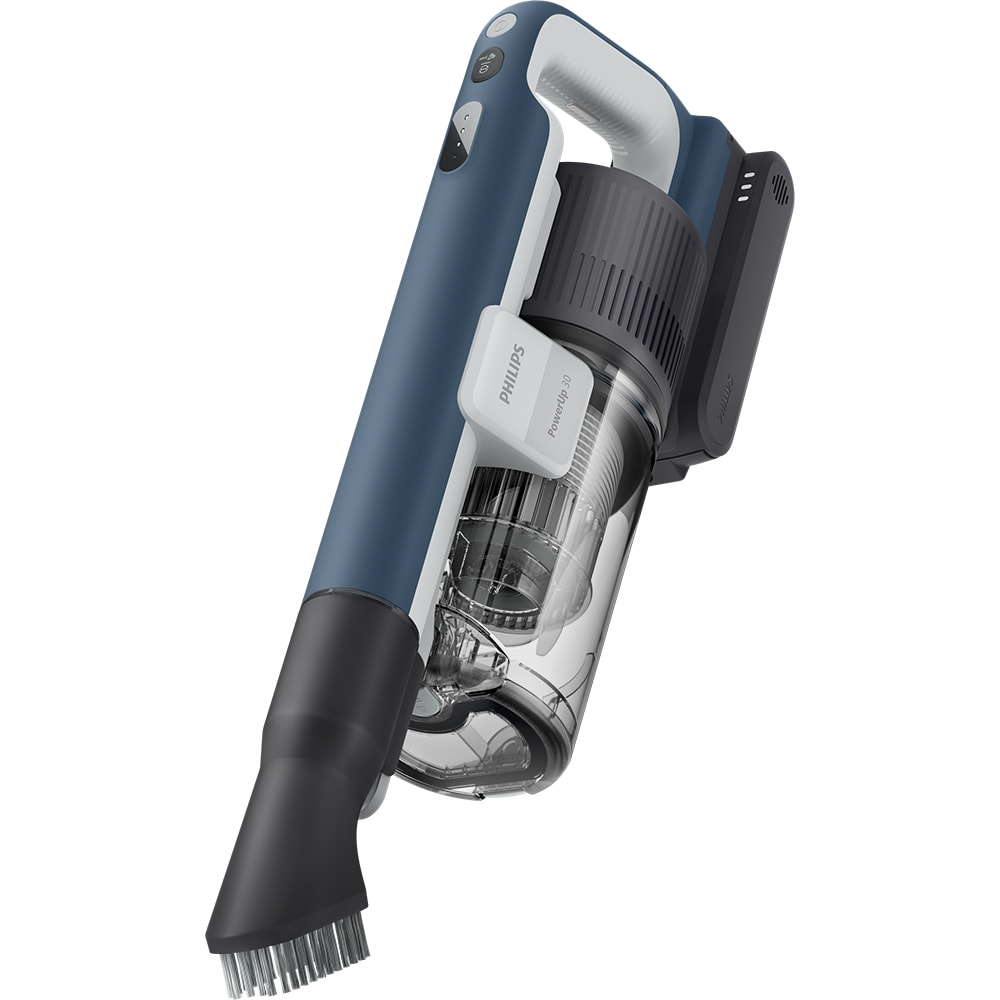 Aspirator vertical PHILIPS PowerUp 3 Aqua XC3363/10, 0.61l, autonomie max 50 min, Tehnologie PowerUp, albastru inchis