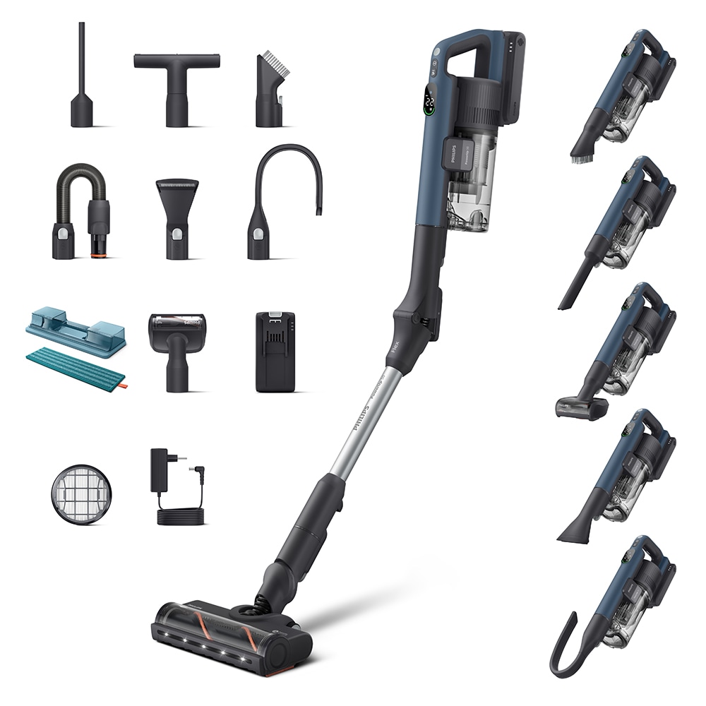 Aspirator vertical PHILIPS PowerUp 5 Aqua XC5373/10, 0.61l, autonomie max 65 min, mod Aqua, albastru inchis