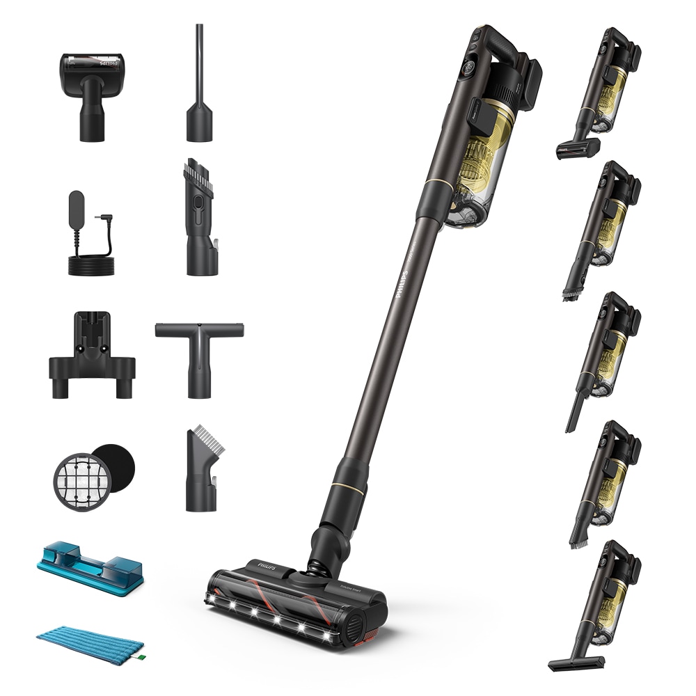 Aspirator vertical PHILIPS Seria 7000 Complete XC7167/01, 0.6l, 25.2 V, autonomie max 80 min, PowerCyclone 12, negru-galben