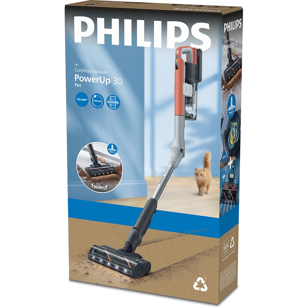 Aspirator vertical PHILIPS PowerUp IQ 7 XC7383/10, 0.82l, autonomie max 100 min, Tehnologie Dust IQ, bleumarin