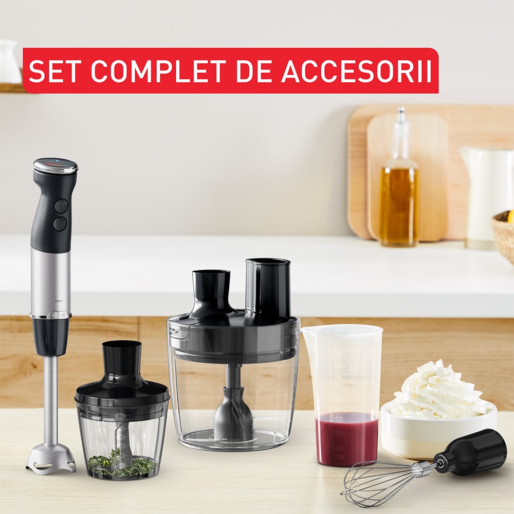Mixer vertical TEFAL Quickchef+ HB67G830, 0.8l, 1000W, 20 trepte viteza, negru-argintiu