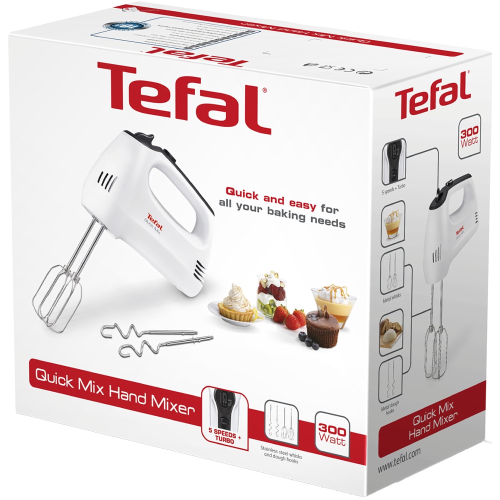 Mixer de mana TEFAL Quick Mix HT310138, 300W, 5 trepte viteza, alb