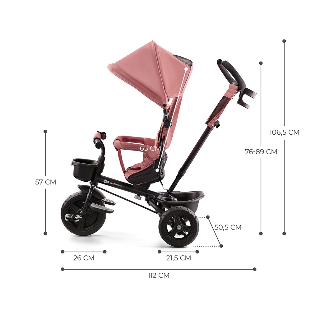Tricicleta KINDERKRAFT Aveo KRAVEO00PNK, 9 luni+, roz-negru