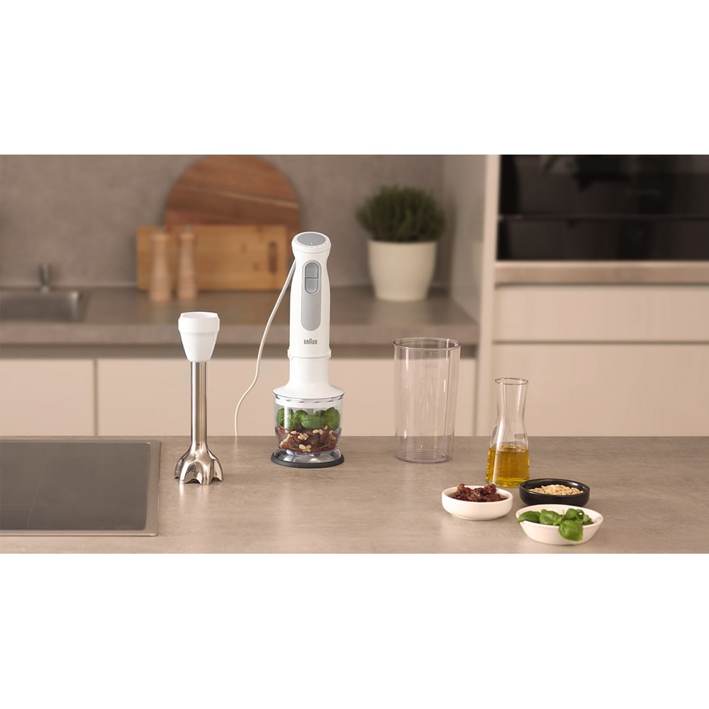 Mixer vertical BRAUN MQ50201M, 0.6l, 1000W, 21 trepte viteza, alb-gri