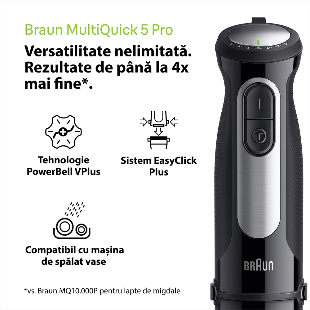 Mixer vertical BRAUN MultiQuick 5 Pro MQ55236M, 0.6l, 1000W, 25 trepte viteza, negru-argintiu