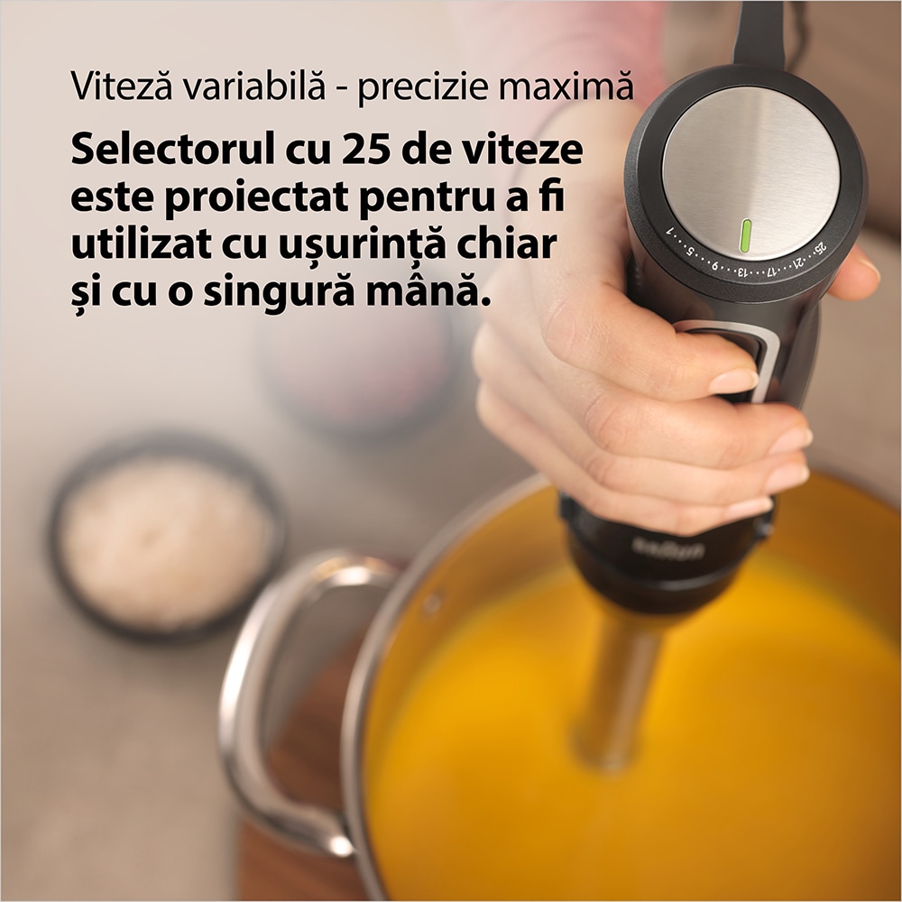 Mixer vertical BRAUN MultiQuick 5 Pro MQ55307M, 0.6l, 1000W, 25 trepte viteza, negru-argintiu