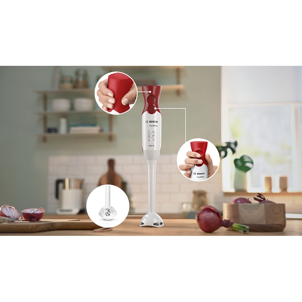 Mixer vertical BOSCH ErgoMixx MSM64010, 0.6l, 450W, 1 treapta viteza, alb-rosu