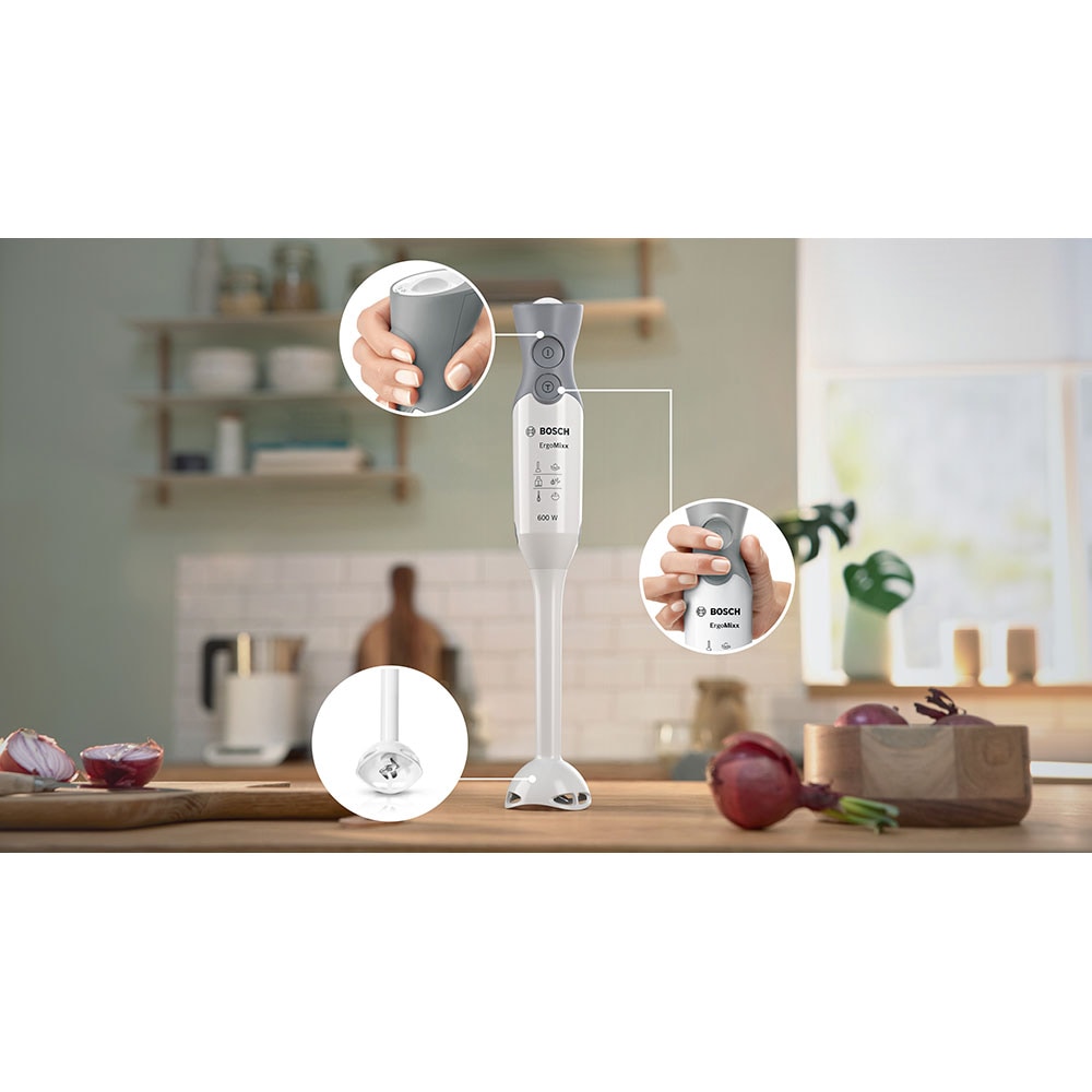Mixer vertical BOSCH ErgoMixx MSM66050, 0.6l, 600W, 12 trepte viteza, alb-gri