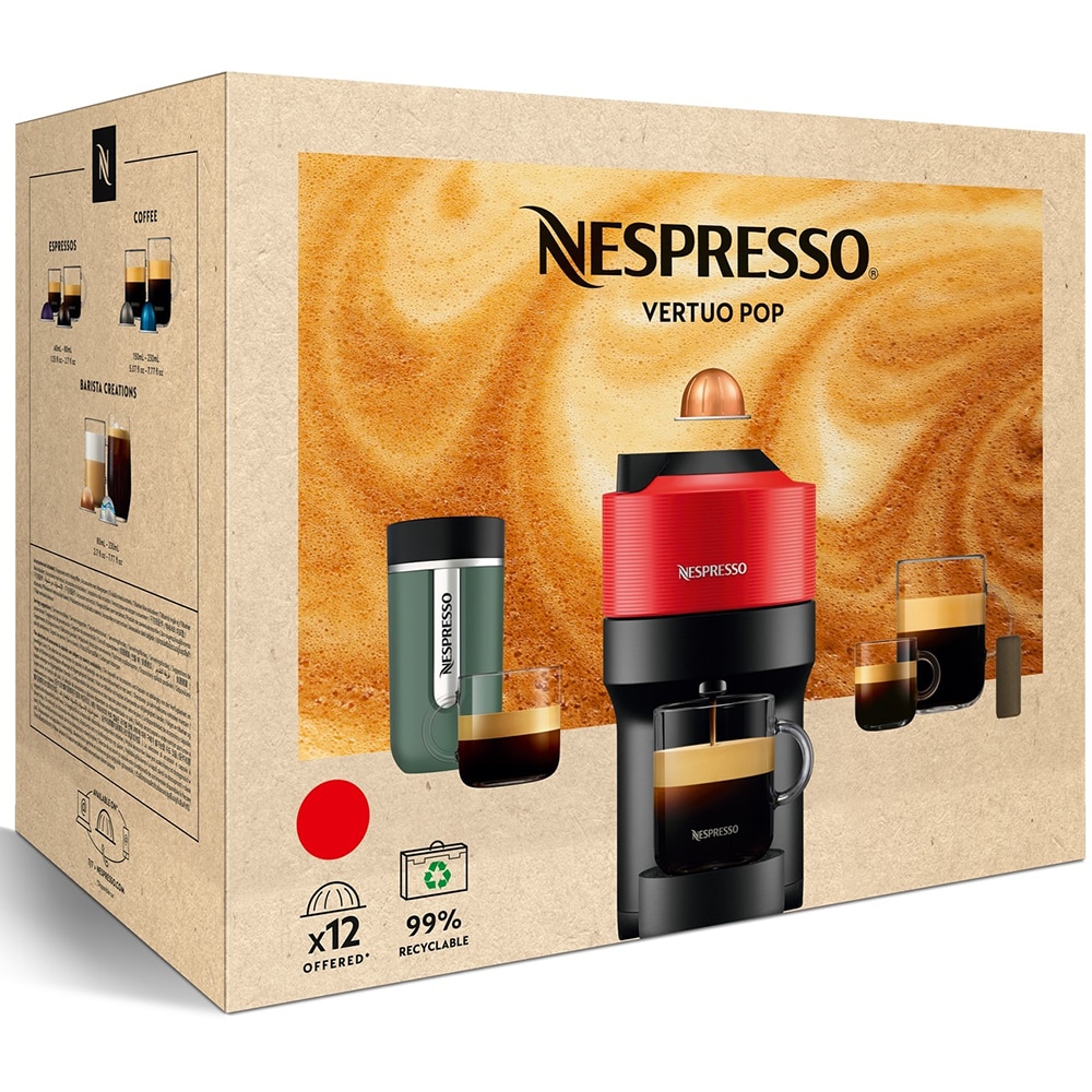 Espressor capsule NESPRESSO Vertuo Pop XN920510, 0.56l, 1500W, 19 bar, rosu-negru