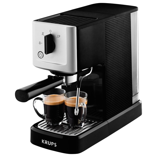 Espressor manual KRUPS Calvi XP3440, 1.1l, 1460W, 15 bar, sistem Cappuccino, negru-argintiu
