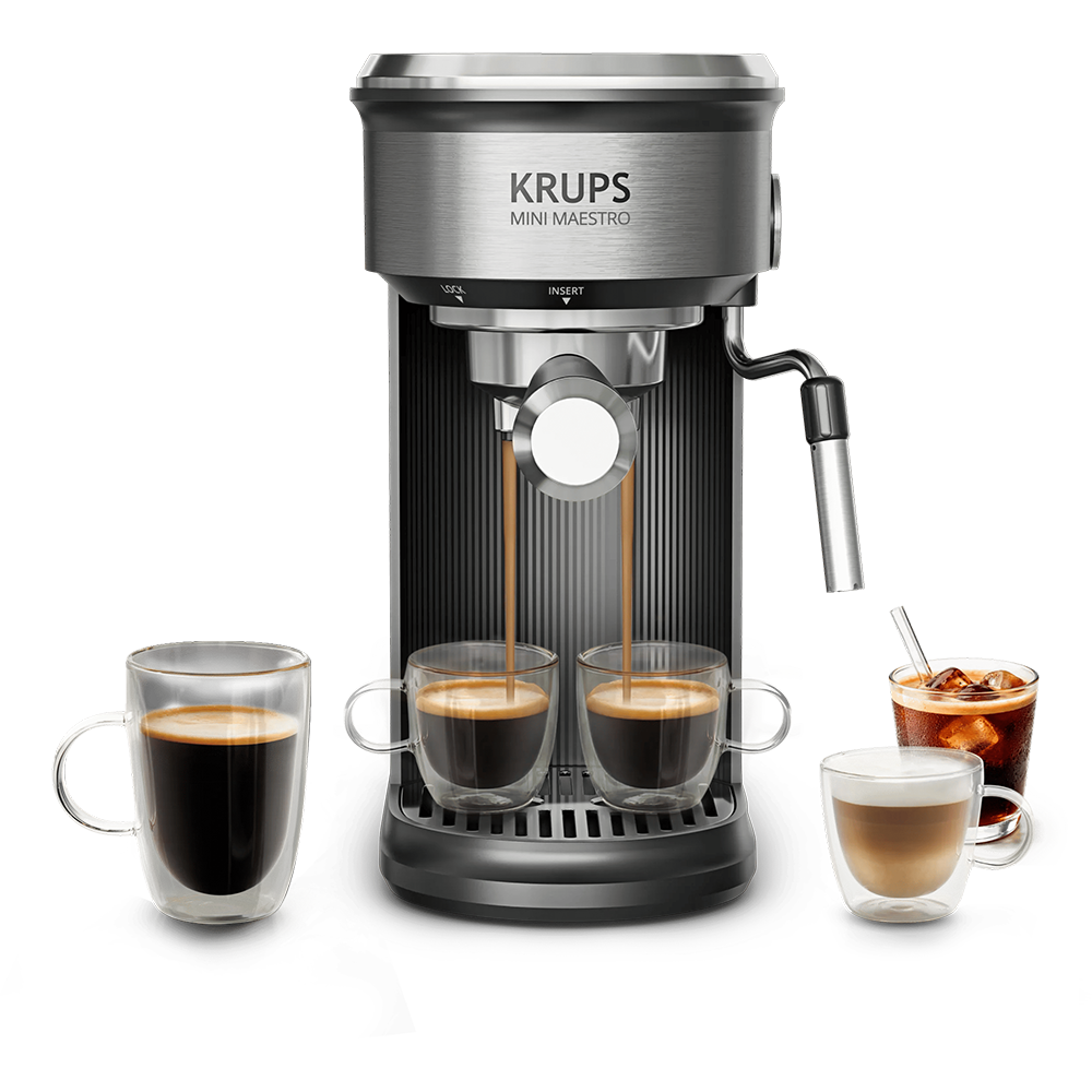Espressor manual KRUPS Mini Maestro XP350DE0, 0.6l, 1350W, 20 bar, negru-argintiu