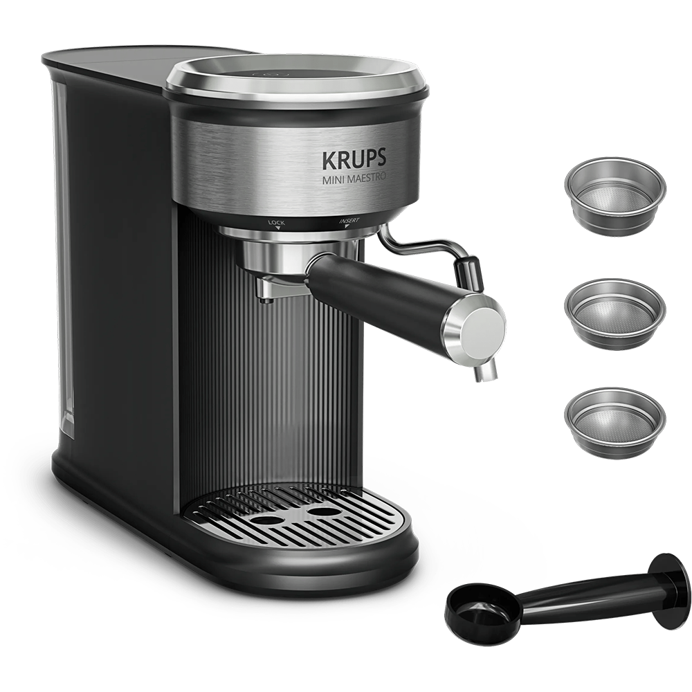 Espressor manual KRUPS Mini Maestro XP350DE0, 0.6l, 1350W, 20 bar, negru-argintiu