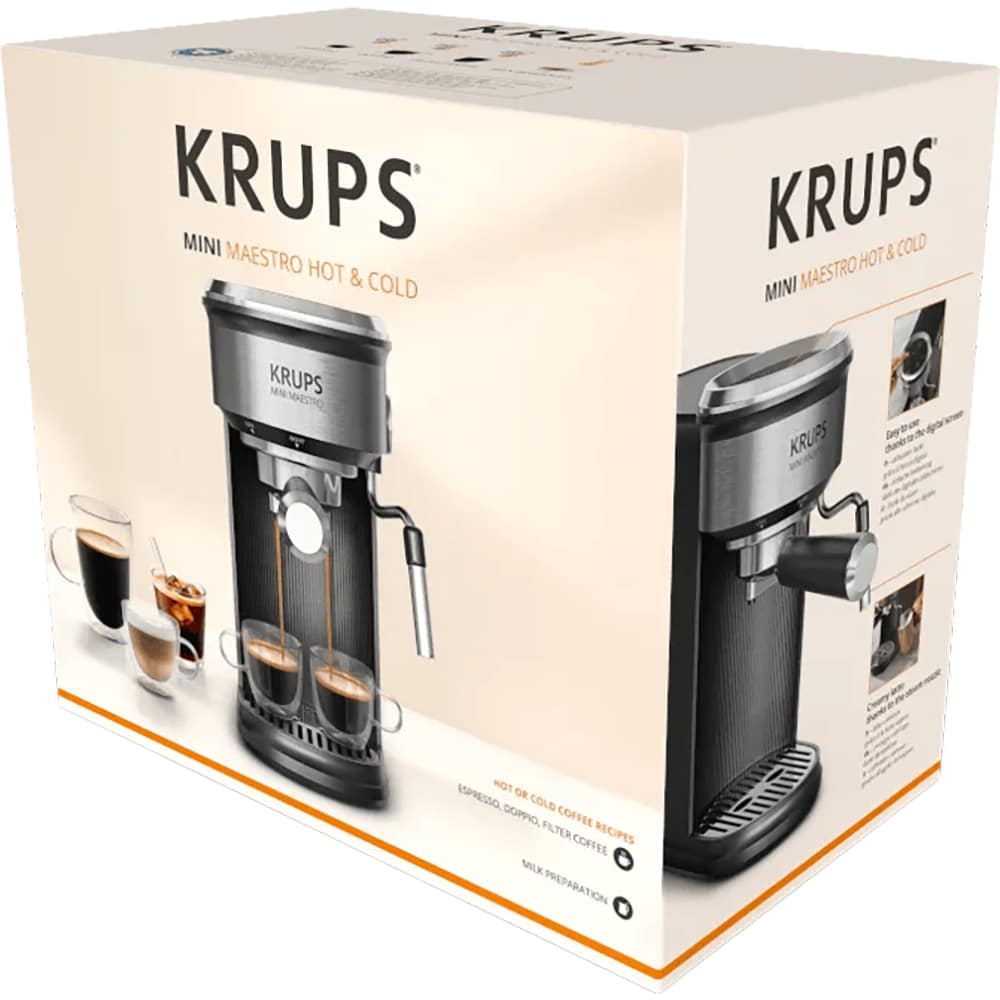 Espressor manual KRUPS Mini Maestro XP350DE0, 0.6l, 1350W, 20 bar, negru-argintiu