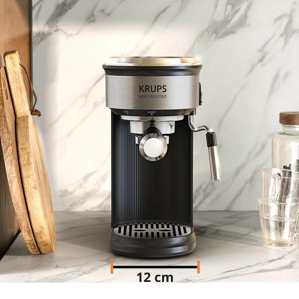 Espressor manual KRUPS Mini Maestro XP350DE0, 0.6l, 1350W, 20 bar, negru-argintiu