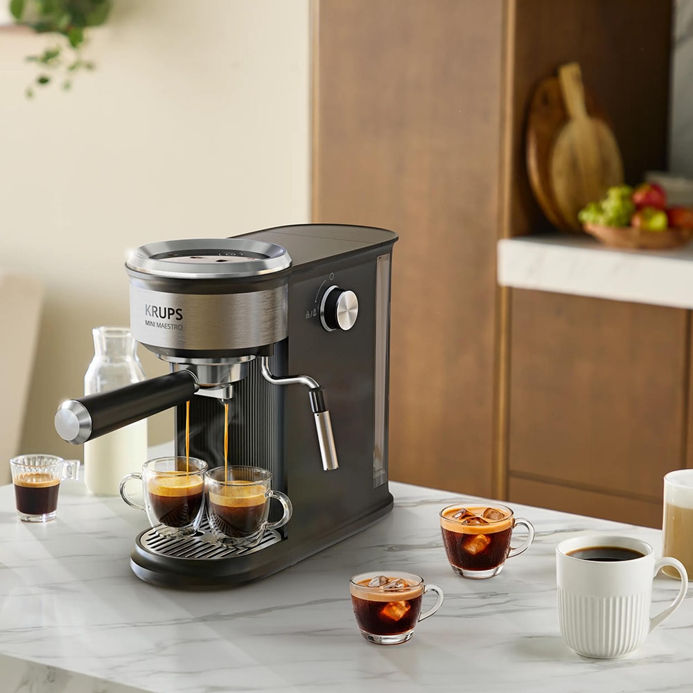 Espressor manual KRUPS Mini Maestro XP350DE0, 0.6l, 1350W, 20 bar, negru-argintiu
