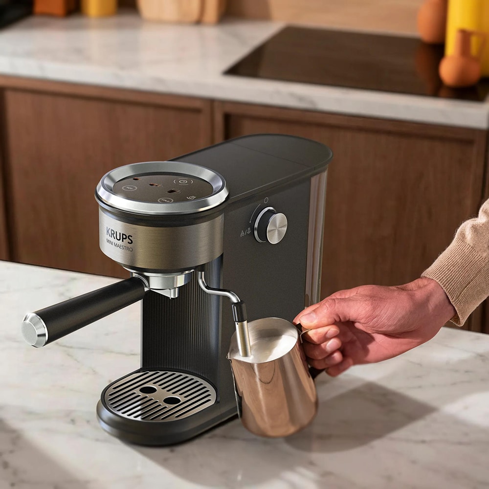 Espressor manual KRUPS Mini Maestro XP350DE0, 0.6l, 1350W, 20 bar, negru-argintiu