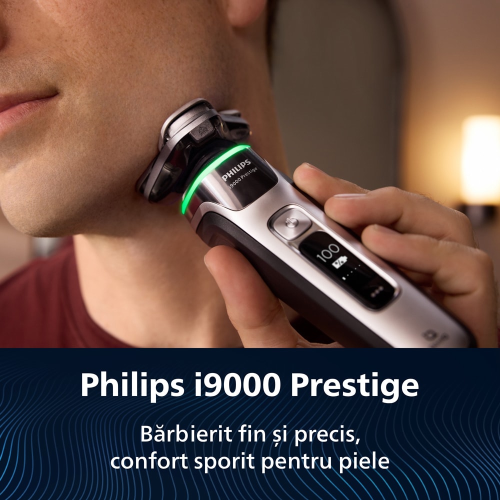 Aparat de ras PHILIPS i9000 Prestige XP9204/30, acumulator, autonomie 60 min, SkinIQ, argintiu