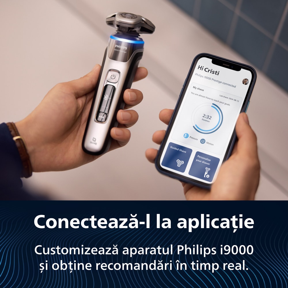 Aparat de ras PHILIPS i9000 Prestige XP9204/30, acumulator, autonomie 60 min, SkinIQ, argintiu