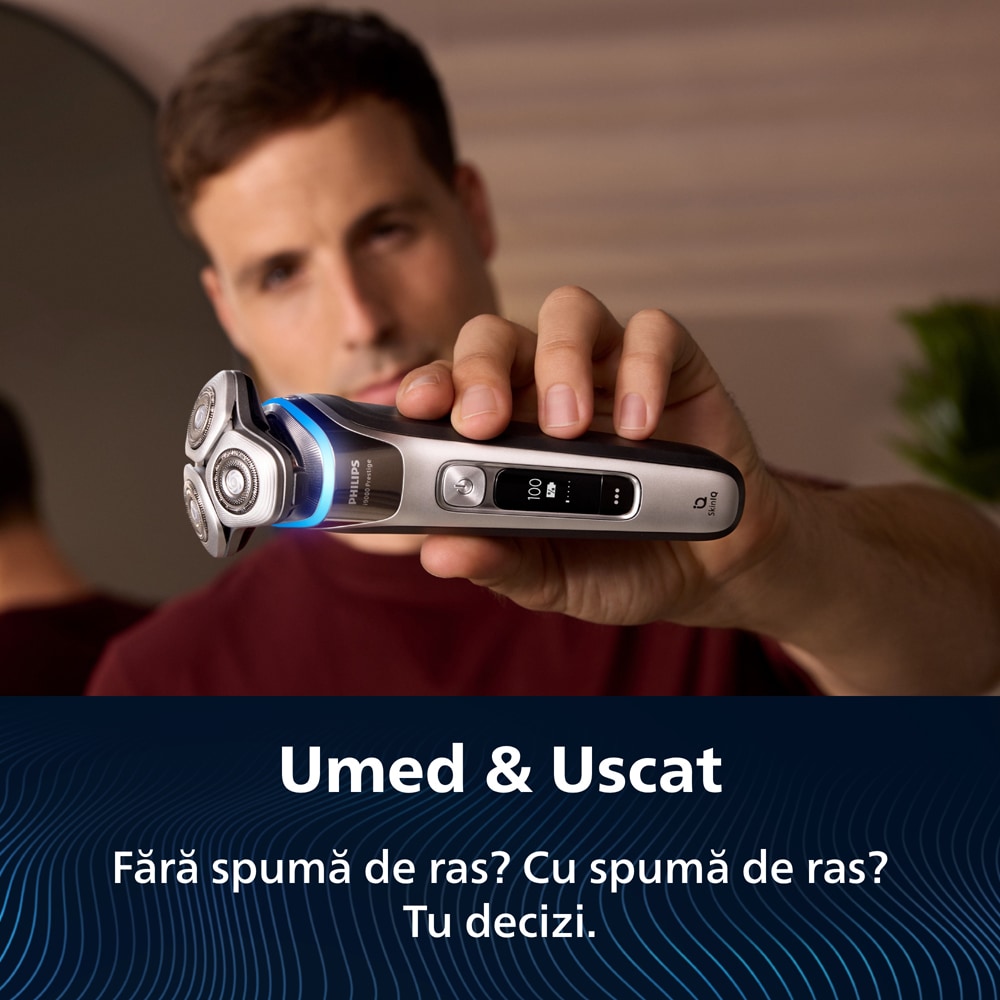 Aparat de ras PHILIPS i9000 Prestige XP9204/30, acumulator, autonomie 60 min, SkinIQ, argintiu