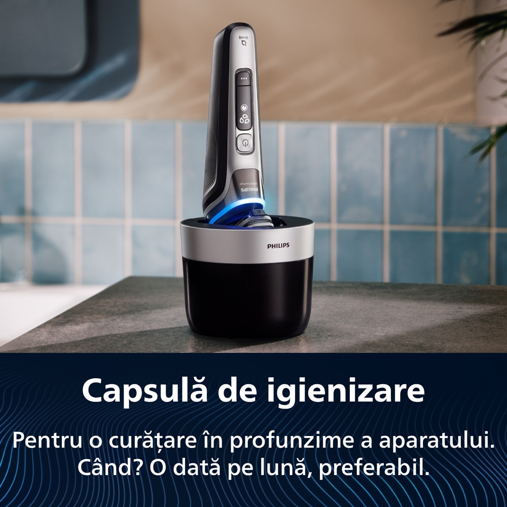 Aparat de ras PHILIPS i9000 Prestige XP9204/30, acumulator, autonomie 60 min, SkinIQ, argintiu