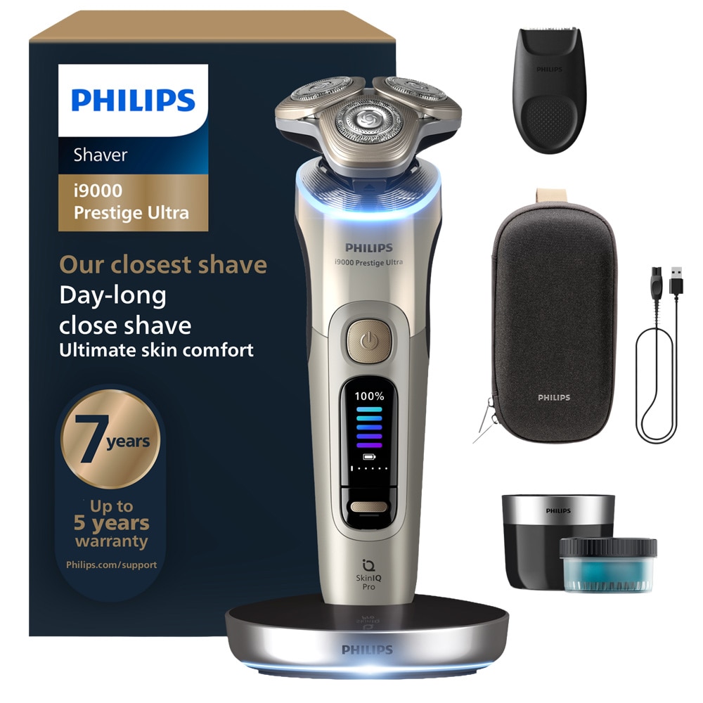 Aparat de ras PHILIPS i9000 Prestige Ultra XP9403/31, acumulator, autonomie 60 min, SkinIQ, auriu