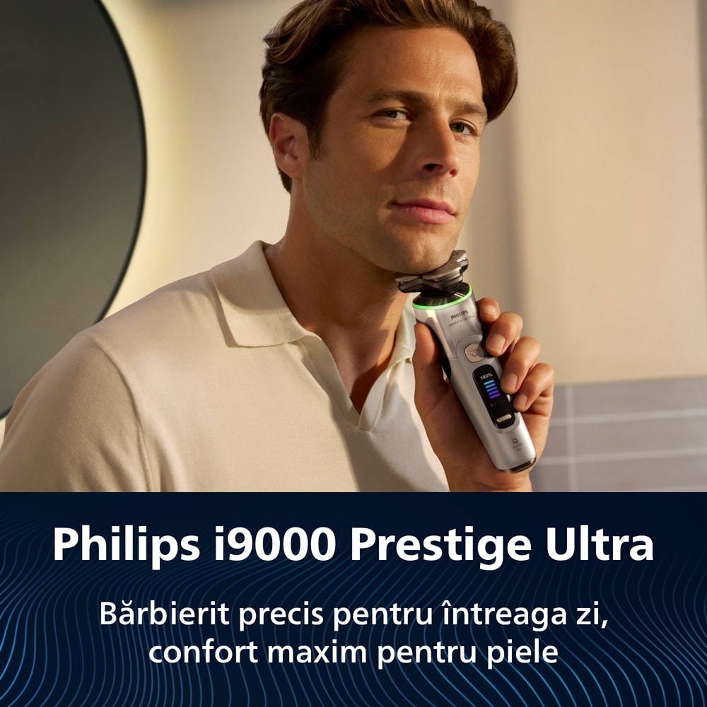 Aparat de ras PHILIPS i9000 Prestige Ultra XP9403/31, acumulator, autonomie 60 min, SkinIQ, auriu
