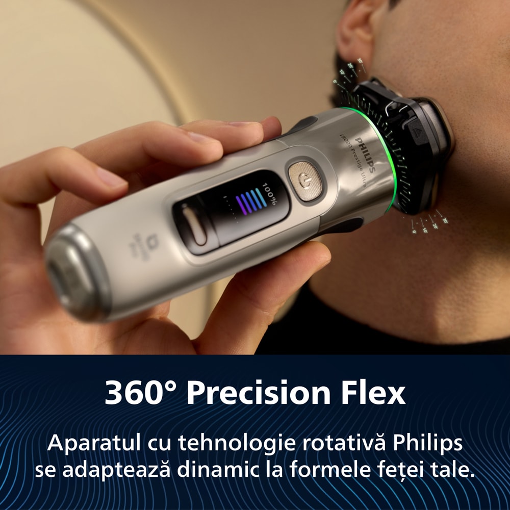 Aparat de ras PHILIPS i9000 Prestige Ultra XP9403/31, acumulator, autonomie 60 min, SkinIQ, auriu
