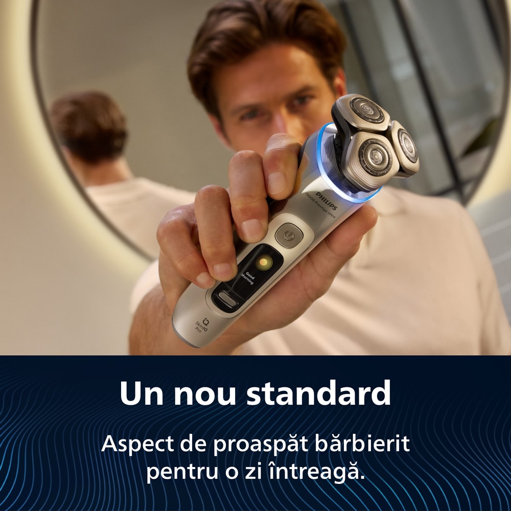 Aparat de ras PHILIPS i9000 Prestige Ultra XP9403/31, acumulator, autonomie 60 min, SkinIQ, auriu