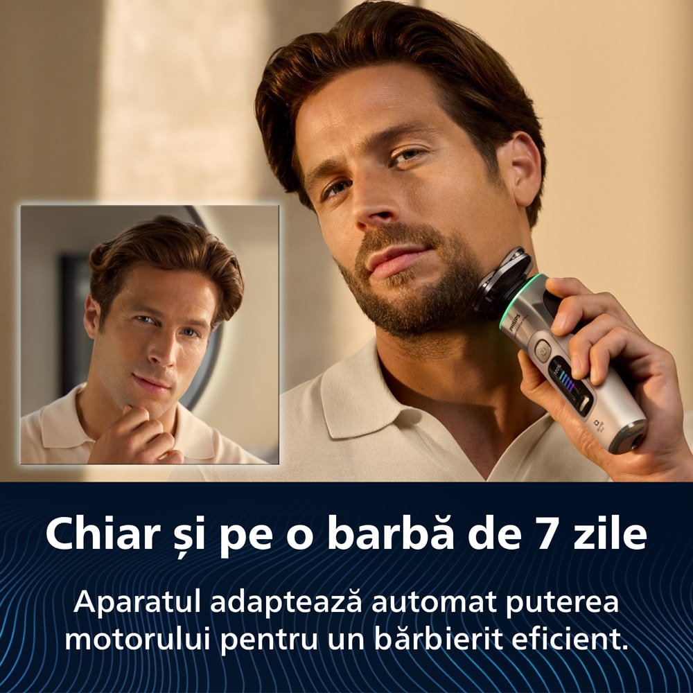 Aparat de ras PHILIPS i9000 Prestige Ultra XP9403/31, acumulator, autonomie 60 min, SkinIQ, auriu