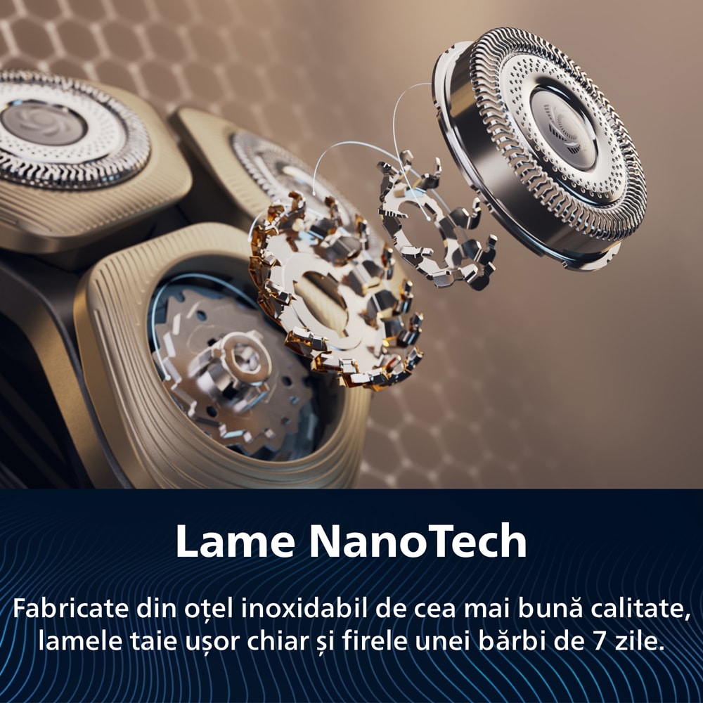 Aparat de ras PHILIPS i9000 Prestige Ultra XP9403/31, acumulator, autonomie 60 min, SkinIQ, auriu