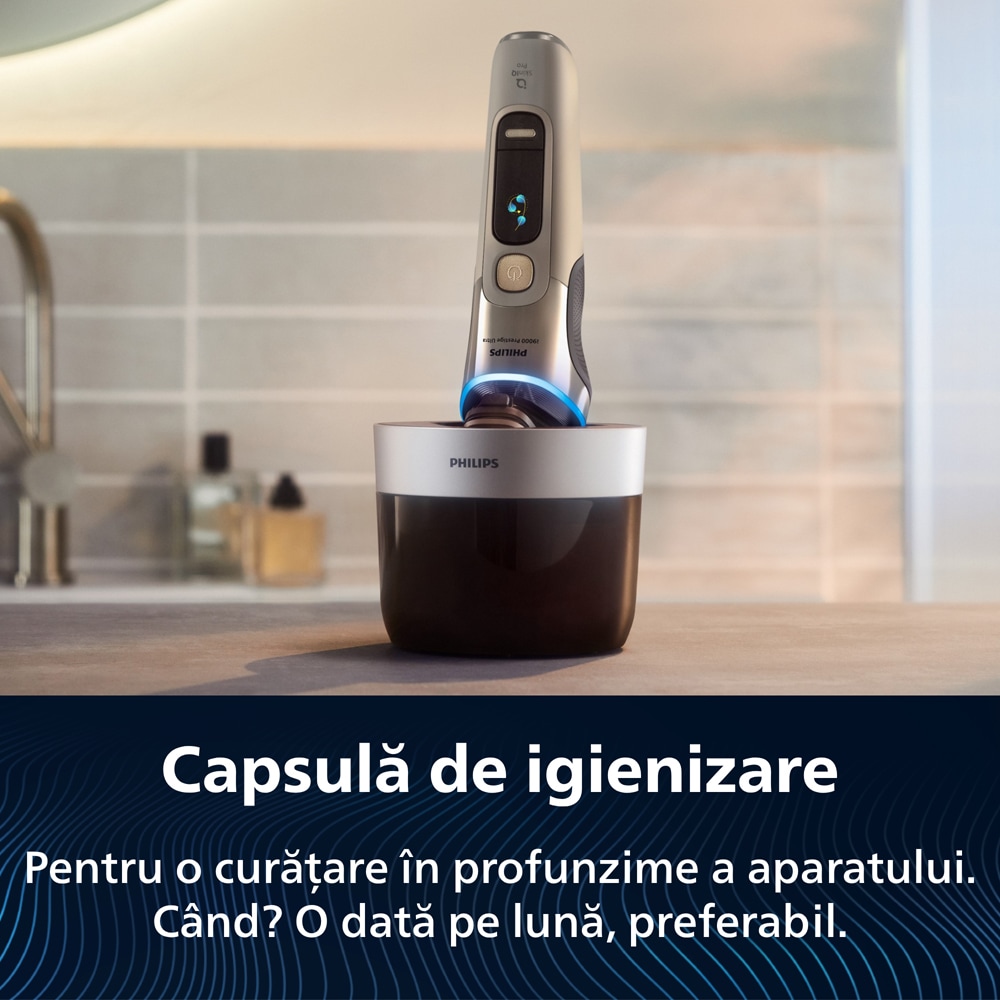 Aparat de ras PHILIPS i9000 Prestige Ultra XP9403/31, acumulator, autonomie 60 min, SkinIQ, auriu