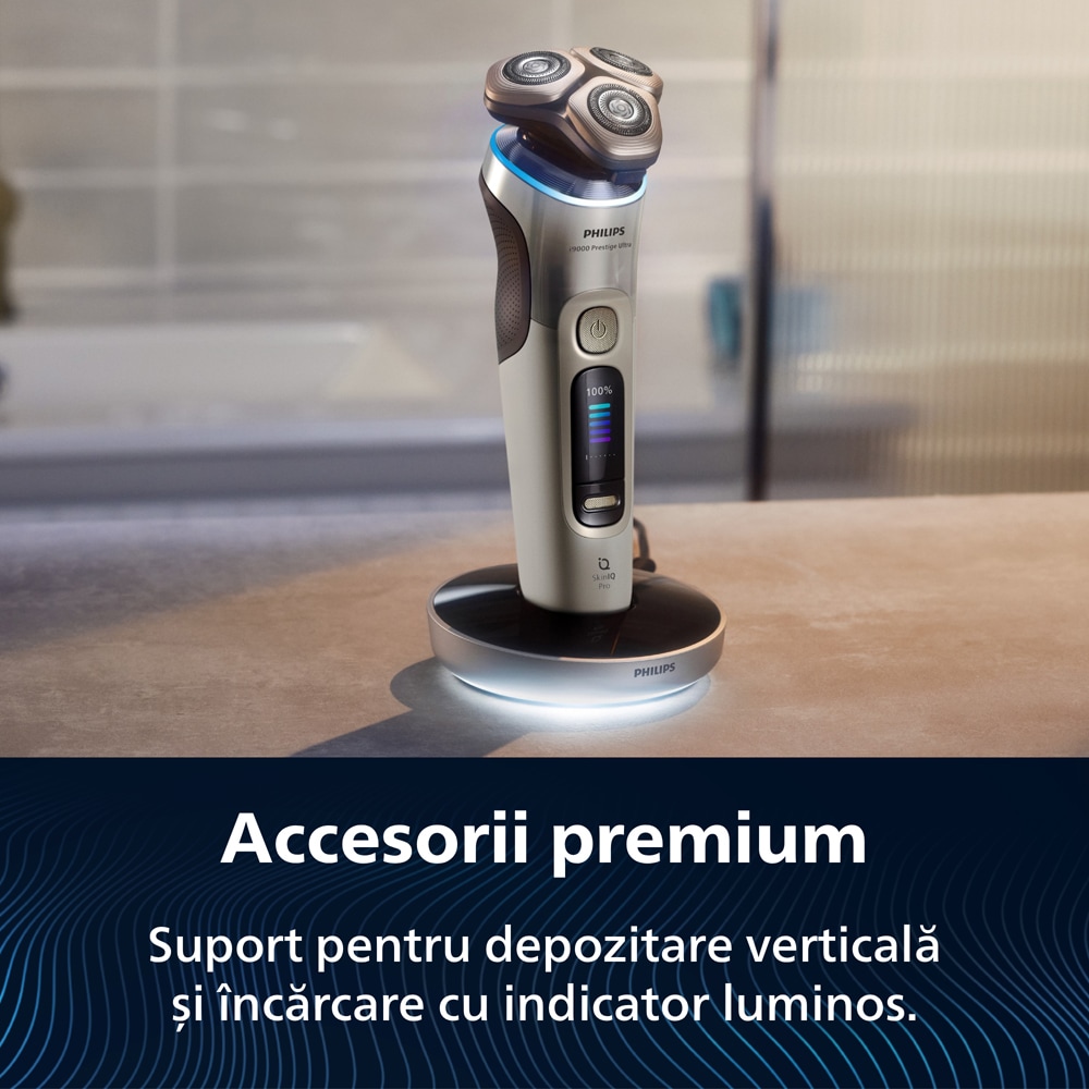 Aparat de ras PHILIPS i9000 Prestige Ultra XP9403/31, acumulator, autonomie 60 min, SkinIQ, auriu