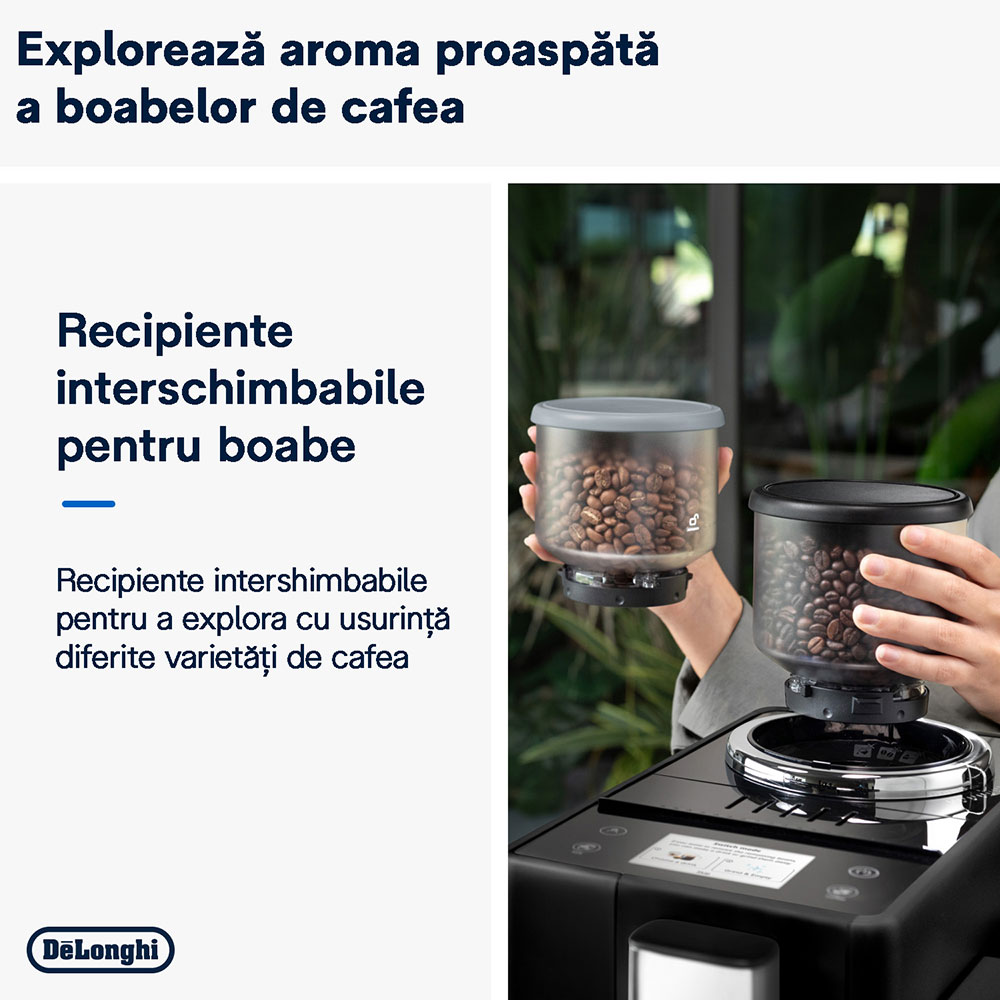 Espressor automat DELONGHI Rivelia EXAM440.55.B, 1.4l, 1450W, 19 bar, negru