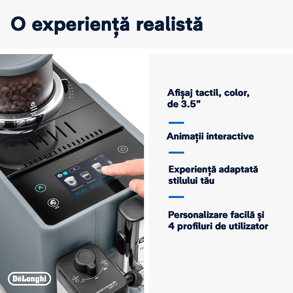 Espressor automat DELONGHI Rivelia EXAM440.55.G, 1.4l, 1450W, 19 bar, gri-negru