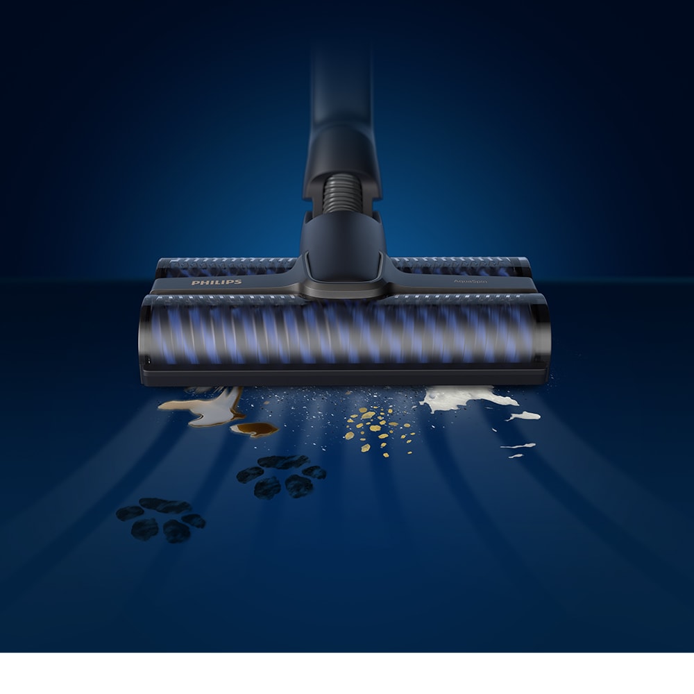 Aspirator vertical PHILIPS AquaTrio Seria 7000 XW7110/01, 0.67l, 25.9V, autonomie max 25 min, sistem Aqua Diffusion, negru-albastru