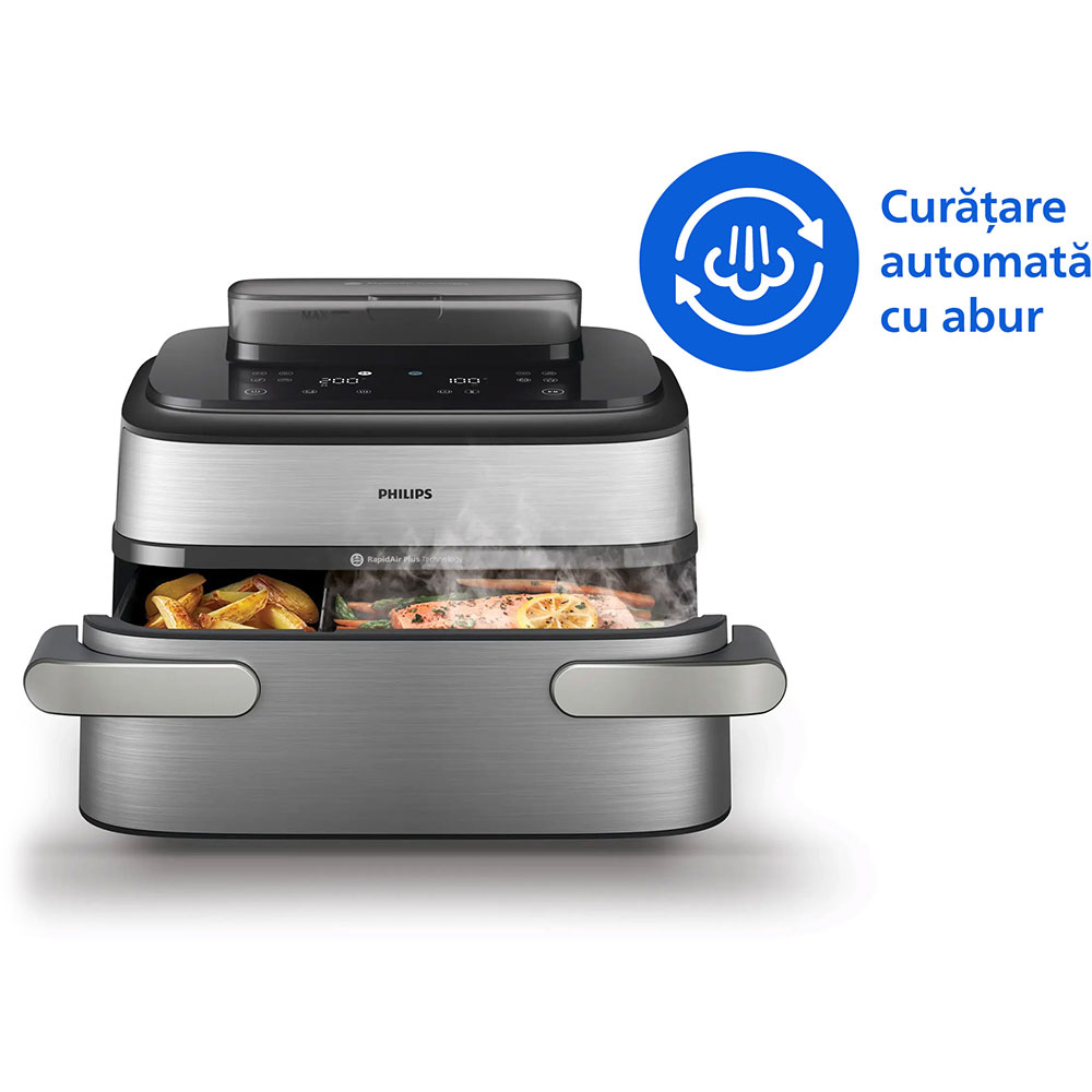 Friteuza cu aer cald dubla PHILIPS Seria 5000 NA565/02, 9.5l, 2750W, argintiu